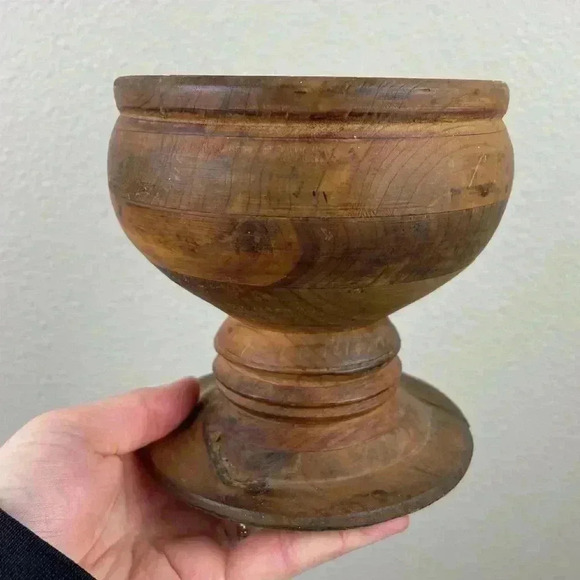 VTG Goblet Pedestal Bowl Hand Turned Wood Display Shelf Decor Eclectic Witchy - Picture 8 of 13